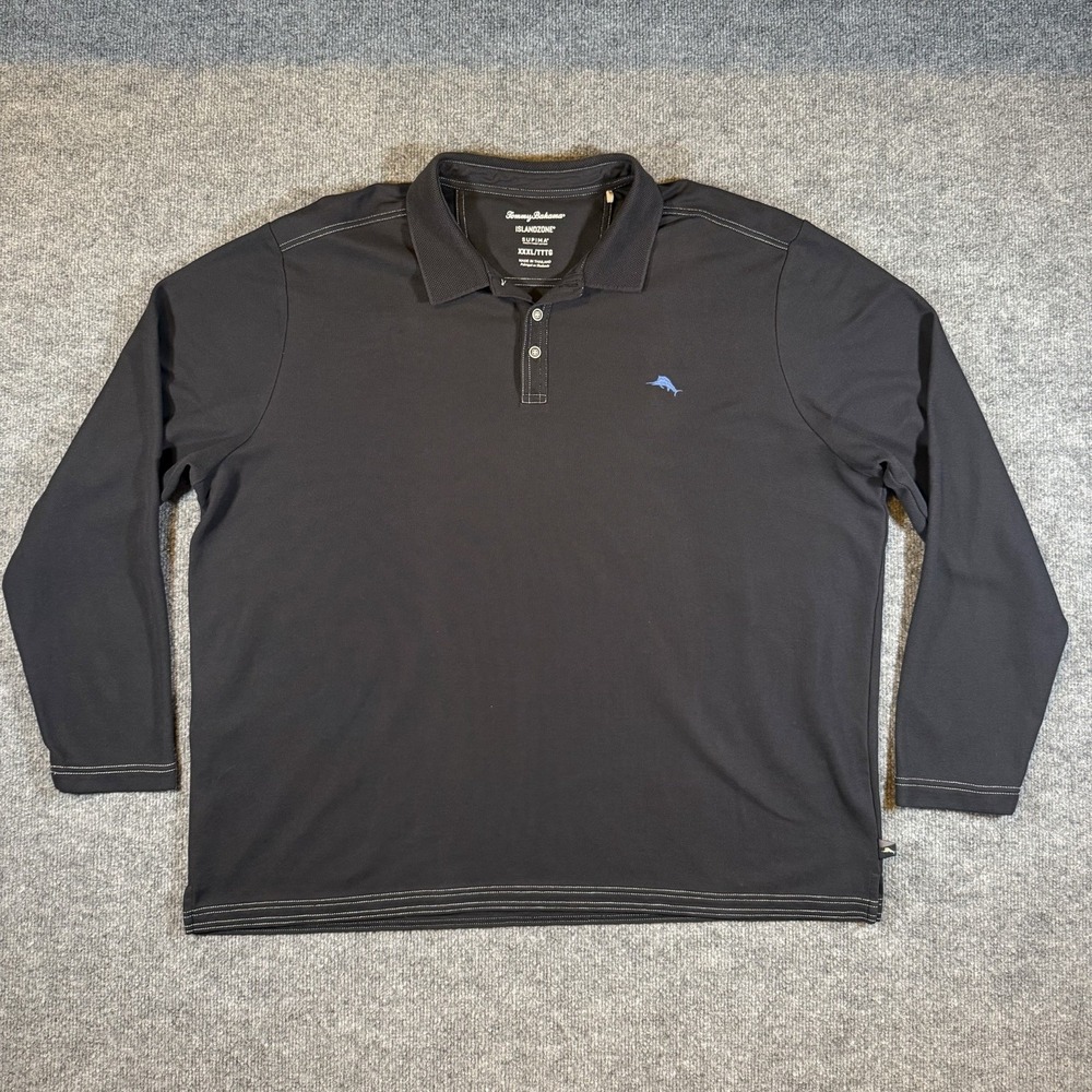 Tommy Bahama IslandZone Supima Polo Shirt Mens XXXL Black Long Sleeves 3XL